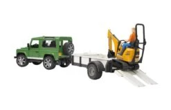 Bruder 2593 Land Rover Defender Met Aanhanger En JCB Kraan Met Bestuurder
