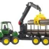Bruder 2133 John Deere 1210E Bosbouw Tractor Met Vier Boomstammen